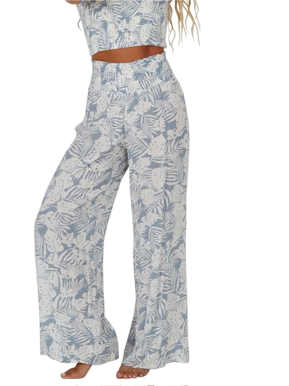 Salty Crew Light Blue and White Wide-Leg Tropical Pants
